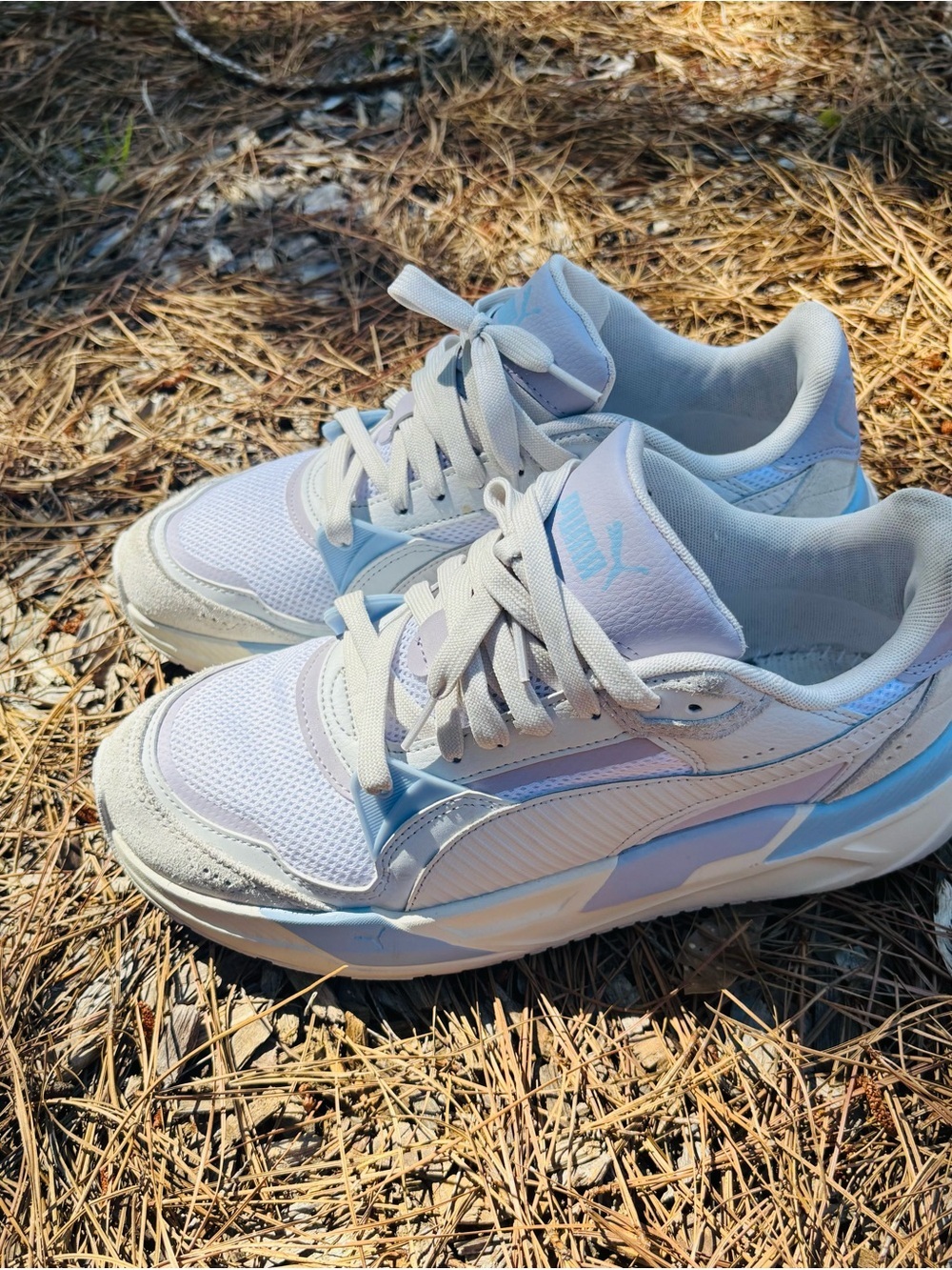 Puma Trinity 2 Lifestyle in white in light blue & purple accents size 10
